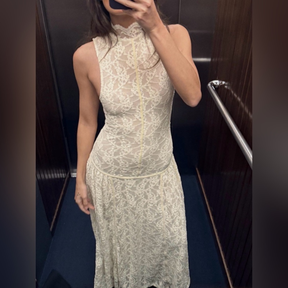 Zara Lace Cream Turtleneck Maxi Dress
